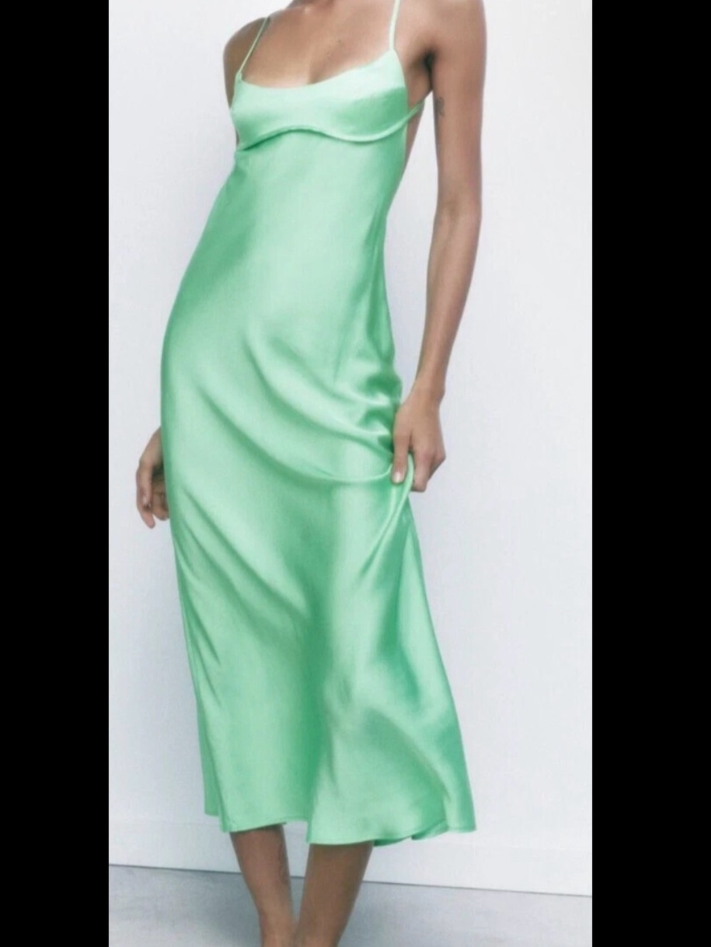 Zara Mint Green Satin Slip Midi Dress